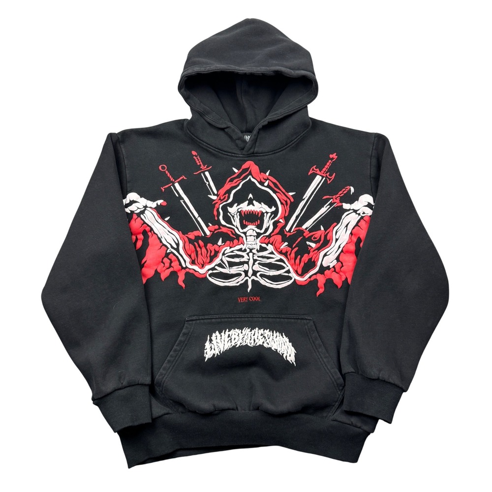 Very Cool Live By The Sword Skeleton Graphic Hoodie Black Mens XL Streetwear